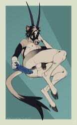 antelope anthro anus ass balls black_nipples bovid dildo duo ear_piercing foreskin gaping gaping_anus gemsbok genitals grazing_antelope hi_res hooves horn looking_at_viewer lube lube_in_ass male mammal nipples nude nude_anthro nude_male oryx penis piercing presenting presenting_hindquarters sex_toy slim slim_anthro slim_male solo tail twistedteeth uncircumcised