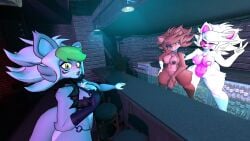 16:9 anthro clothed clothing cuckold female fexa_(cryptiacurves) five_nights_at_freddy's five_nights_at_freddy's:_security_breach five_nights_at_freddy's_2 foxy_(fnaf) fredina's_nightclub gesture group hand_gesture hi_res intersex mangle_(fnaf) partially_clothed public public_nudity romantic romantic_couple roxanne_wolf scottgames steel_wool_studios trio unknown_artist v_sign widescreen