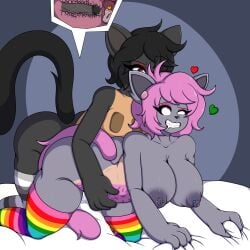 1:1 absurd_res ahe_gao all_fours anthro bodily_fluids clothing cum cum_inside duo felestell female femboy genital_fluids hair hi_res impregnation legwear looking_pleasured makeup male male/female meme nipple_piercing nipples nyan_cat nyan_cat_(copyright) piercing pink_hair stockings tac_nayn tagme thigh_highs