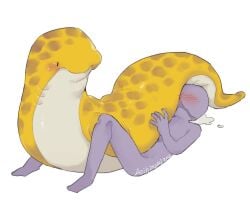 2022 ambiguous_fluids ambiguous_gender anthro anthro_on_feral aoihinoki1024 blush blush_lines dot_eyes duo eel faceless_character faceless_human facesitting feral fish gills hi_res human mammal marine markings multicolored_body signature simple_background simple_eyes sitting_on_another spots spotted_body two_tone_body yellow_body zoophilia