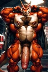 ai_generated armpit_hair balls body_hair furry furrypornaddiction huge_cock male muscular nipple_piercing pubes unknown_species