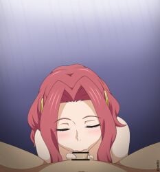 1boy 1girls :>= bar_censor blush breasts closed_eyes completely_nude fellatio female hair_ornament hairclip long_hair male malty_s_melromarc nude omukade_(artist) oral penis pink_hair png red_hair solo_focus straight tate_no_yuusha_no_nariagari the_rising_of_the_shield_hero