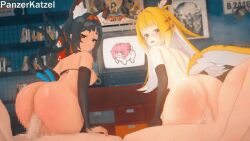 2boys 2girls animated ass ass_focus doro_(nikke) female green_eyes ju_fufu ju_fufu_(zenless_zone_zero) kemono male nekomiya_mana panzerkatzel reverse_cowgirl_position riding small_breasts smaller_female tagme yellow_hair zenless_zone_zero