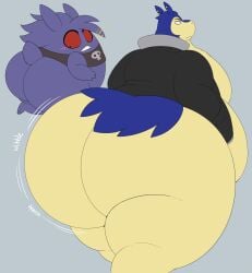 ass_bigger_than_head big_ass blush_lines don_(megacoolbear) fat gay gengar looking_at_another looking_at_ass megacoolbear_(artist) nintendo original_characters pokemon pokemon_(species) spike_(megacoolbear) typhlosion wobbling_ass