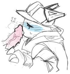ambiguous_gender annihilation_(forsaken) blixer blush claws clothed doodle flustered forsaken_(roblox) friend_(forsaken) hat imminent_fellatio just_shapes_and_beats licking_penis oral penis sad_cube scarf self_upload sinfulgranite sketch spiked_penis steam sweat teasing throbbing_penis