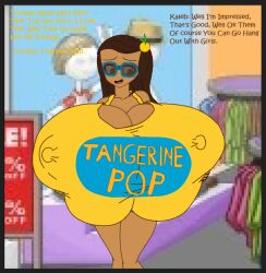 1boy 1girls areolae big_breasts blue_cap blush breasts breasts_bigger_than_head breasts_bigger_than_torso brown_hair clothed female firdaus8015 flipline_studios huge_breasts indoors large_breasts light_body light_skin looking_to_the_side makailai_(papa_louie) male naked nervous nipples papa_louie pubic_hair shirt shirt_lift short_hair solo solo_female text thick_thighs trishna_(papa_louie) upper_body video_game_character video_games wide_hips
