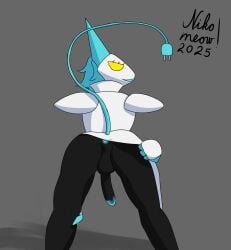 1boy absurd_res anthro anus balls black_body blue_flesh blue_hair deltarune genitals grey_background hair hi_res male male_only nikomeow penis presenting presenting_anus presenting_balls presenting_penis simple_background solo tail tasque_manager_(deltarune) undertale_(series) yellow_eyes