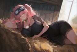 ai_generated hololive hololive_english hololive_myth large_ass large_breasts mori_calliope nightgown pink_hair sleeping