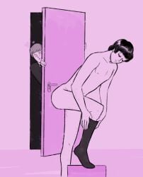 blush feminine_male getting_dressed john_lennon male/male naked paul_mccartney spying suggestive the_beatles