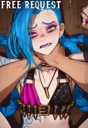ai_generated biting_lip biting_own_lip bruise choking crying dm4freeairequests jinx_(league_of_legends) league_of_legends legs_up pov rolling_eyes tears