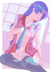1girls bakemonogatari blue_eyes blue_eyes_female busty busty_female busty_girl busty_teen eruart exposing exposing_breasts exposing_chest exposing_self head_tilt high_school_student leggings legwear looking_down looking_down_at_viewer monogatari_(series) over-kneehighs panties purple_eyebrows purple_hair purple_hair_female school_girl senjougahara_hitagi showing_breasts showing_chest sidelocks smile smiley_face smiling smiling_at_viewer stockings teen_girl teenage_girl teenager thigh_highs thighhighs thong tilted_head underwear white_panties white_thong white_underwear young_female young_woman