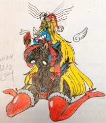 absurd_res anthro areola armwear babel1641 big_breasts black_body blue_areola blue_eyes blue_nipples bra breasts camel_toe christmas christmas_clothing christmas_headwear clothing costume curvy_figure deer erect_nipples eyelashes eyewear fake_antennae fake_wings female generation_6_pokemon glasses glistening glistening_breasts gloves handwear hat headgear headwear hi_res holidays legendary_pokemon legwear mammal mature_female mistletoe nintendo nipple_outline nipple_piercing nipples panties piercing plant pokemon pokemon_(species) red_armwear red_bra red_clothing red_gloves red_handwear red_legwear red_panties red_stockings red_thigh_highs red_thong red_underwear santa_costume santa_hat short_tail sitting sling_bra solo stockings tail thigh_highs thong tongue tongue_out traditional_media_(artwork) underwear voluptuous_anthro voluptuous_female wariza xerneas xylia_(keksnek720)