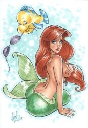 ariel_(the_little_mermaid) big_ass disney hand_on_breast hourglass_figure large_ass mermaid red_hair the_little_mermaid