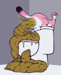 2025 anus backsack balls big_anus clogged_toilet excessive_feces feces feces_on_ground feces_pile feral fur genitals hi_res male mammal mustelid musteline onomatopoeia pink_body pink_fur puffy_anus scat smile smiling_at_viewer smirk smirking_at_viewer solo sound_effects stink_fumes stoat text toilet toilet_use true_musteline weasel yowesephth