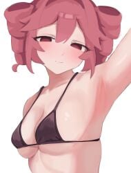 1girls arm_above_head arm_up armpit armpit_crease armpit_peek armpits bare_armpits bare_arms bare_chest bare_midriff bare_shoulders bare_skin bikini bikini_only bikini_top black_bikini black_bikini_top black_string_bikini black_swimsuit black_swimwear blush blush_face blushing_at_viewer blushing_female blushing_lines breasts cleavage closed_mouth_smile drill_hair exposed_armpits exposed_arms exposed_chest exposed_midriff exposed_shoulders exposed_skin eyebrows_visible_through_hair female female_focus female_only hairless_armpits half-closed_eyes halterneck hand_above_head hand_up high_resolution highres kasane_teto lean_figure looking_at_viewer medium_breasts midriff narrow_waist petite petite_body petite_breasts petite_female petite_girl petite_tits red_eyes red_eyes_female red_hair red_hair_female shaved_armpits shoulders sideboob simple_background slender_body slender_waist slim_waist smile smiley_face smiling smiling_at_viewer smirk smooth_armpits solo standing string_bikini swimsuit swimwear twintails twintails_(hairstyle) upper_body ur_(ur_o_) utau white_background