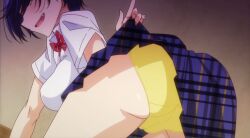 1girls big_ass blue_hair flashing leaning_forward looking_back mesudachi panties satsuki_satonaka school_uniform screencap screenshot skirt_lift stitched