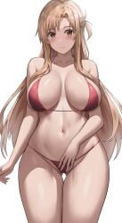 1girls absurdres bikini blush breasts cute female hips jasony large_breasts long_hair orange_eyes orange_hair smile sword_art_online thick_thighs wide_hips yuuki_asuna