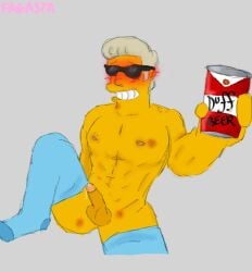 advertisement bite_mark bite_marks blush cum duff_beer duffman fagasta hickey hickey_marks male_focus male_only penis red_face simpsons sunglasses the_simpsons thighhighs