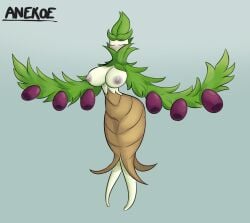 anekoe98 anthro arboliva areola artist_name ass big_breasts big_butt blush breasts closed_eyes elemental_creature elemental_humanoid female flora_fauna food fruit grey_background hi_res humanoid leaf leaf_arms leaf_hair nintendo nipples oliva_(pokemon) olive_(fruit) plant plant_hair plant_humanoid pokémon_(species) pokemon pseudo_hair simple_background small_waist solo video_games white_body white_skin