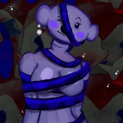 2023 anthro anthro_only bear bear_(game) blush breasts christmas female female_anthro female_focus female_only furry furry_only genderswap_(mtf) maxumusiktrans purple_body roblox roblox_game signature twitter_username ursid ursine watermark wrapped wrapped_bear_(bear) wrapped_breasts wrapping_paper