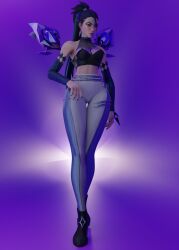 gentlegiant_s k/da_all_out_series kai'sa league_of_legends leggings purple_background riot_games tag tight_clothing white_light