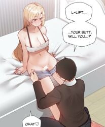 1girls blonde_hair choi_taeyoung imminent_oral learning_the_hard_way lezhin_comics long_hair partially_clothed_female petite pussy tagme yejin_lim