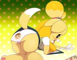 2d animal_crossing anthro ass bigdon1992 clipboard female female_focus female_only isabelle_(animal_crossing) nintendo office_lady panties print_panties skirt tail villager_(animal_crossing) white_panties