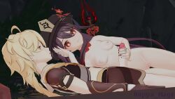 1boy 1girls 3d aether_(genshin_impact) animated female genshin_impact handjob hoppa_mage hu_tao_(genshin_impact) male moving no_sound partially_clothed sex video