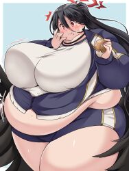 1girls 2022 bbw belly belly_overhang black_hair blue_archive breasts female female_focus gym_uniform hasumi_(blue_archive) hasumi_(gym_uniform)_(blue_archive) hips huge_belly huge_breasts huge_thighs kurocaze long_hair looking_down overweight overweight_female plump red_eyes shocked solo solo_female solo_focus surprised thick_thighs thighs voluptuous wide_hips