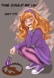 1boy daphne_blake feminine_male girly hanna-barbera headband legwear long_hair male male_only naughty_face orange_hair purple_eyes ronmeruart rule_63 scooby-doo sharp_teeth shoes solo trap trapped_in_clothing