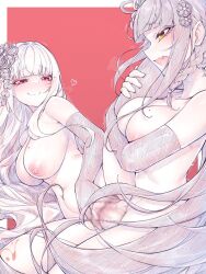 1futa 1girls bangs big_breasts big_penis blur_censor braid breasts censored copyright_request duo elbow_gloves erection female fingerless_gloves futa_on_female futa_with_female futanari gloves hair_ornament highres human kupa_(jesterwii) large_breasts leg_lift leg_up light-skinned_female light-skinned_futanari light_skin long_hair mole mole_on_breast mole_under_eye mosaic_censoring multiple_girls nipples nude on_side penis pussy red_background red_eyes sex simple_background single_braid sitting vaginal_penetration very_long_hair white_hair yellow_eyes