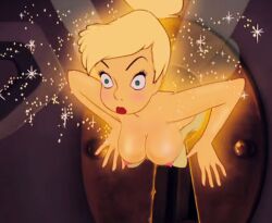 breasts disney disney_fairies dizzney fairy nipples peter_pan_(disney) solo stuck stuck_in_wall tinker_bell wardrobe_malfunction