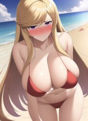 ai_generated beach big_breasts bikini blonde_hair bronze_felix clarisse_(fire_emblem) fire_emblem fire_emblem:_new_mystery_of_the_emblem nai_diffusion stable_diffusion