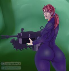 ass back_muscles back_view breasts epic_games fanart female fit_female gears_of_war green_eyes instagram_username lancer milf red_hair sofia_hendrik taqo thick_ass thick_thighs twitter_username