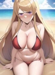 ai_generated beach big_breasts bikini blonde_hair bronze_felix clarisse_(fire_emblem) fire_emblem fire_emblem:_new_mystery_of_the_emblem nai_diffusion stable_diffusion