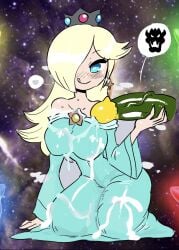 animal_cum animal_penis blue_dress bowser coon8384 crap-man cum cum_on_body cum_on_breasts cum_on_clothes cum_on_face humanoid_penis male/female mario_(series) nintendo princess_rosalina super_mario_galaxy