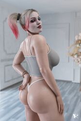 1girls 3d ass batman_(series) bubble_butt busty dat_ass dc dc_comics female female_focus female_only g-string harley_quinn harley_quinn_(injustice) hourglass_figure injustice_2 pawg solo tagme tank_top thong wide_hips youngiesed