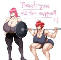 commission commissioner_upload fire_emblem fire_emblem:_three_houses fire_emblem_fates gigantic_breasts hilda_valentine_goneril hinoka_(fire_emblem) huge_ass kamui_(artist) muscular muscular_female pink_hair pony_tail red_hair short_hair thick_thighs white_background workout workout_clothes