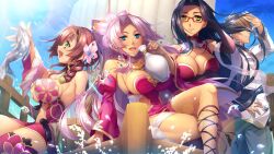 1boy 3girls big_breasts black_hair blue_eyes brown_hair chinese_girl chinese_girls glasses green_eyes hongou_kazuto koihime†_(series) koihime_musou pink_hair shuuyu_koukin_(koihime) sonsaku_hakufu_(koihime) taishiji_shigi_(koihime)