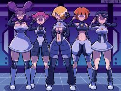 5girls ass brainwashing breasts candice_(pokemon) corruption cynthia_(pokemon) enemy_conversion fantina_(pokemon) female gardenia_(pokemon) maylene_(pokemon) mind_control multiple_girls navel nipple_pinch nipples pokemon pokemon_dppt post_transformation singlesalt team_galactic thick_thighs transformation wide_hips