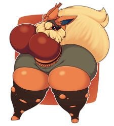 ash_(void_dew) beanie big_breasts breasts dewbber eeveelution female flareon hat pokémon_(species) pokemon tagme thick_thighs wide_hips