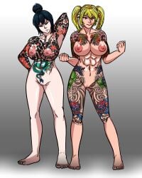 2girls areolae arm_tattoo arm_up big_breasts black_hair blonde_hair closed_eyes commission curvaceous dragon exposed_pussy female female_only genderswap_(mtf) hand_behind_back hand_on_hip irezumi muscular_female naruko naruto naruto_(classic) naruto_shippuden nude_female ponytail rule_63 sasuke_uchiha sasuko shaved_pussy tattoo_on_belly tattoo_on_breasts tattoo_on_legs tattoo_on_thighs tattoo_sleeve tattoos twintails uzumaki_naruto yakuza_girl