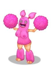 breasts my_singing_monsters pink pink_fur pink_hair pom_pom pom_poms pompom_(my_singing_monsters) striped_legwear