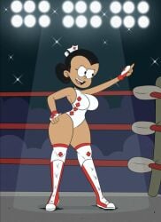 big_ass big_breasts leotard maria_santiago nurse_clothing nurse_uniform sassypauline solo straight_hair the_casagrandes the_loud_house thick_thighs wide_hips wrestling