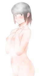 1girls black_hair breasts kishi_torajiro looking_at_viewer nude short_hair steam white_background