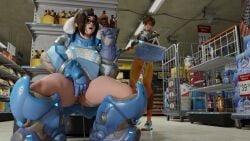 3d blender blizzard_entertainment bloggerman caught caught_in_the_act mei_(overwatch) overwatch overwatch_2 peeing public public_nudity shocked store tracer urine watersports