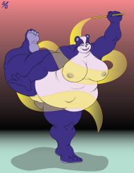 2022 50percentgrey anthro ass bear belly big_belly big_breasts big_butt breasts female fur genitals giant_panda half-closed_eyes hasbro hi_res holding_object holding_ribbon leaning leaning_forward littlest_pet_shop mammal narrowed_eyes navel nipples nude obese obese_anthro obese_female on_one_leg overweight overweight_anthro overweight_female penny_ling pussy raised_leg silk_dancing smile solo standing ursid