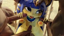 1girls 3boys 3d 3d_(artwork) 3d_model animal_crossing ankha ankha_(animal_crossing) ankha_(zy0n7) double_handjob doubutsu_no_mori handjob marrubi marrubi_(artist) nairu_(doubutsu_no_mori) nintendo tagme zy0n7