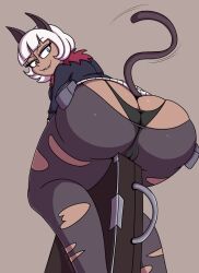 2022 ass ass_cleavage baron_vee black_panties butt_crack catgirl digital_media_(artwork) nadia_fortune pantyhose skullgirls smile tail torn_pantyhose white_hair