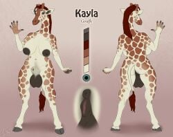 2022 animal_genitalia anthro anus ass balls biped black_anus black_balls black_nipples brown_body brown_fur brown_hair digital_media_(artwork) full-package_futanari fully_sheathed fur futanari genitals giraffe giraffid hair herm horn intersex mammal model_sheet nipples ossicone pig_(artist) plump_labia puffy_anus pussy sheath solo spots spotted_body spotted_fur white_body white_fur